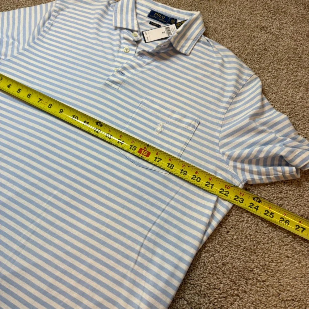 Polo Ralph Lauren Polo Shirt Mens M Blue Striped Classic Fit Pocket Short Sleeve